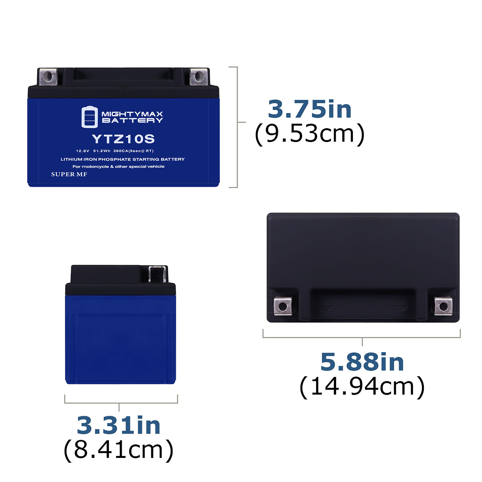 Mighty Max Battery Lithium Iron Phosphate Battery — 12V, 8.6Ah, 270 CCA, Model# MAX3935506